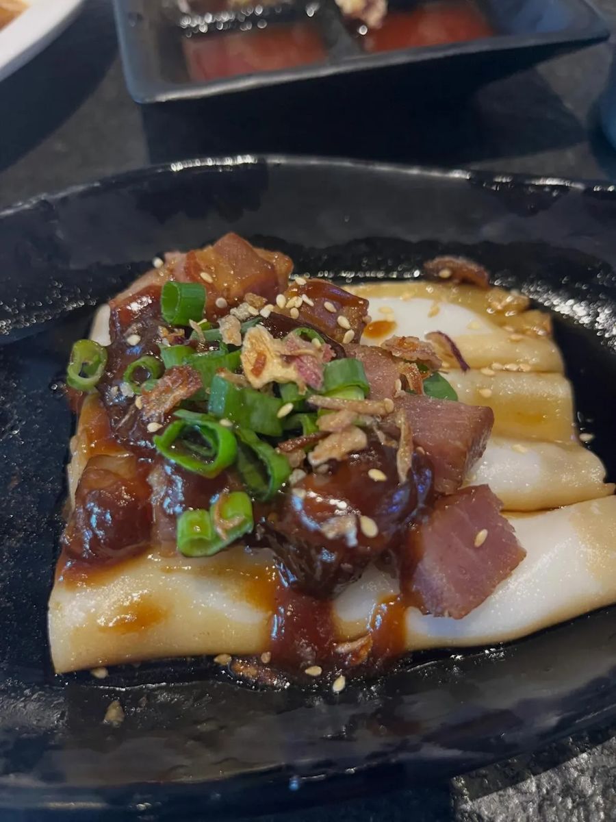 Cheung fun with BBQ pork at Food Terminal